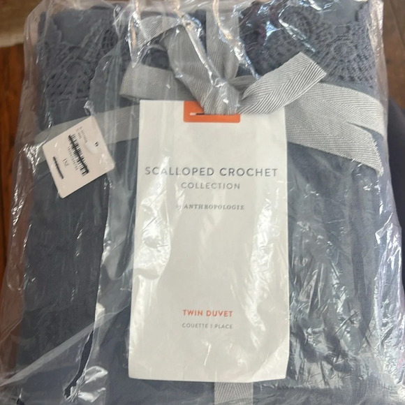 Anthropologie Scalloped Crochet Collection Twin Size Duvet Cover Dark Gray New - Picture 4 of 6